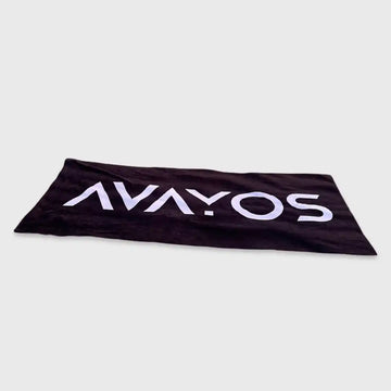 Black fabric banner with white ’AVAYOS’ text.